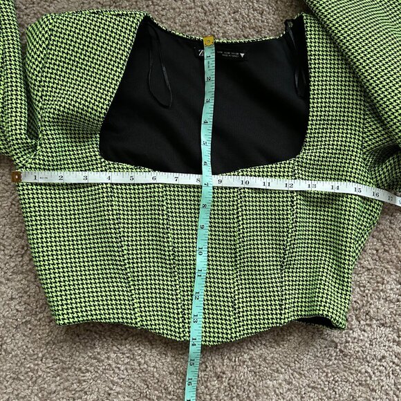 Zara Neon Green Black Houndstooth Corset Crop Top Size Medium - Picture 12 of 13